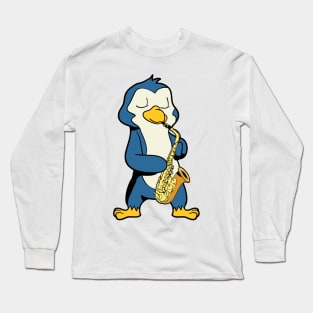 Cartoon penguin playing saxophone Long Sleeve T-Shirt